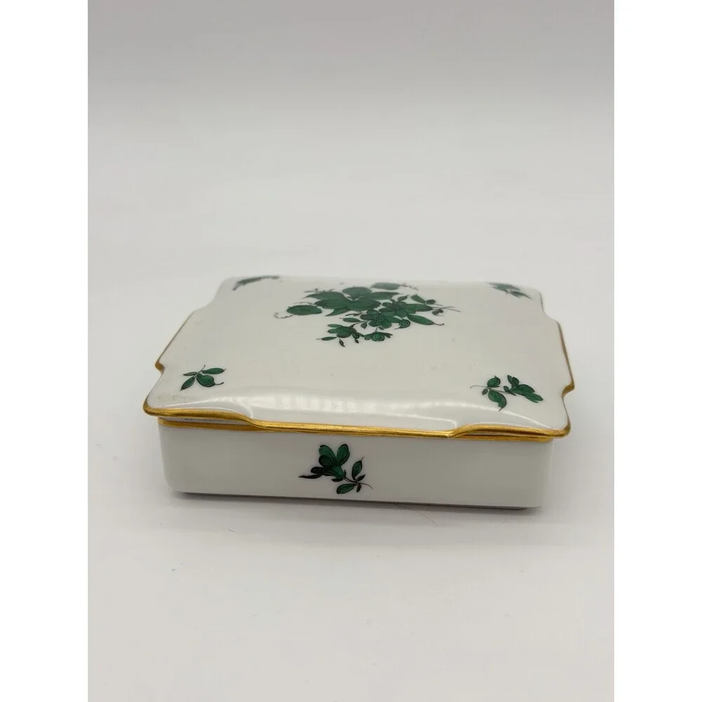 Augarten Wien MARIA THERESIA Green Floral Vienna Austria Square trinket box